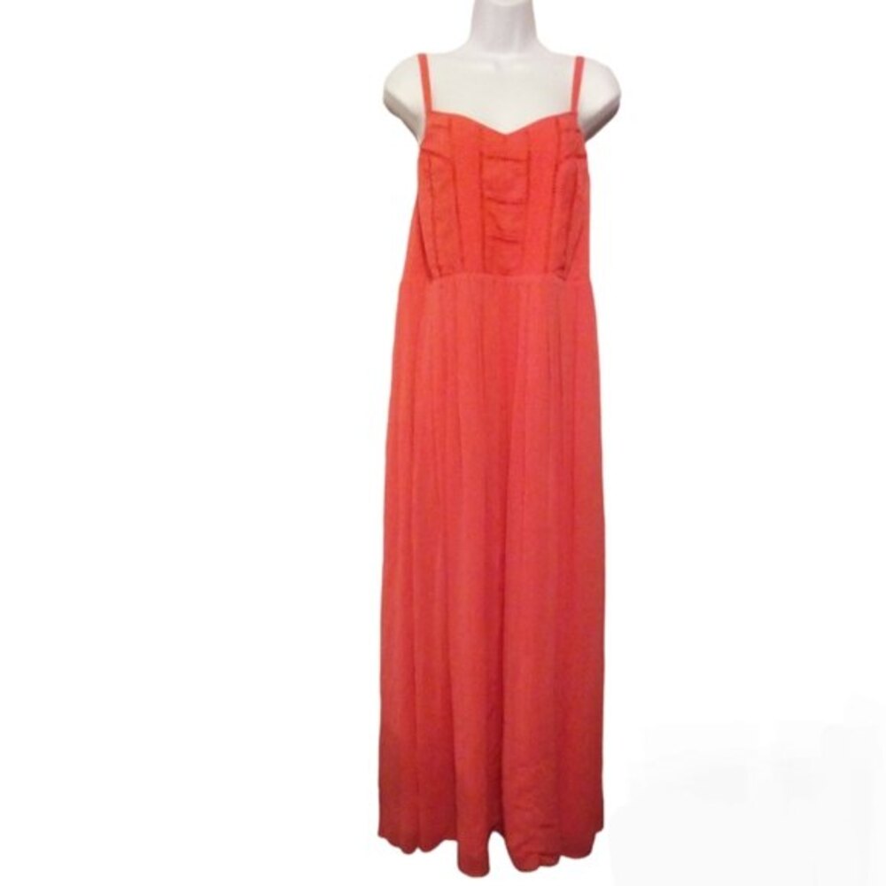 Torrid Orange Chiffon Crochet Inset Pleated Maxi Dress